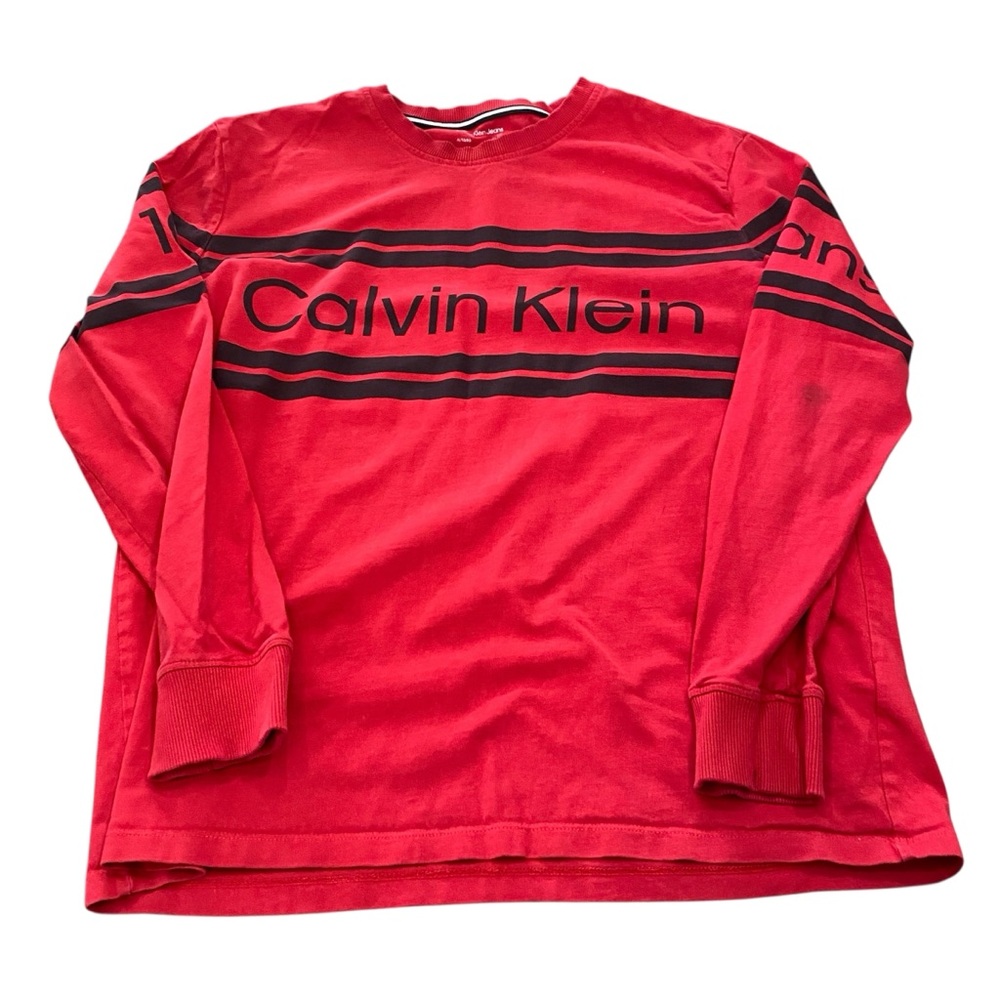 Calvin Klein Men's Red Long-Sleeve Logo Shirt